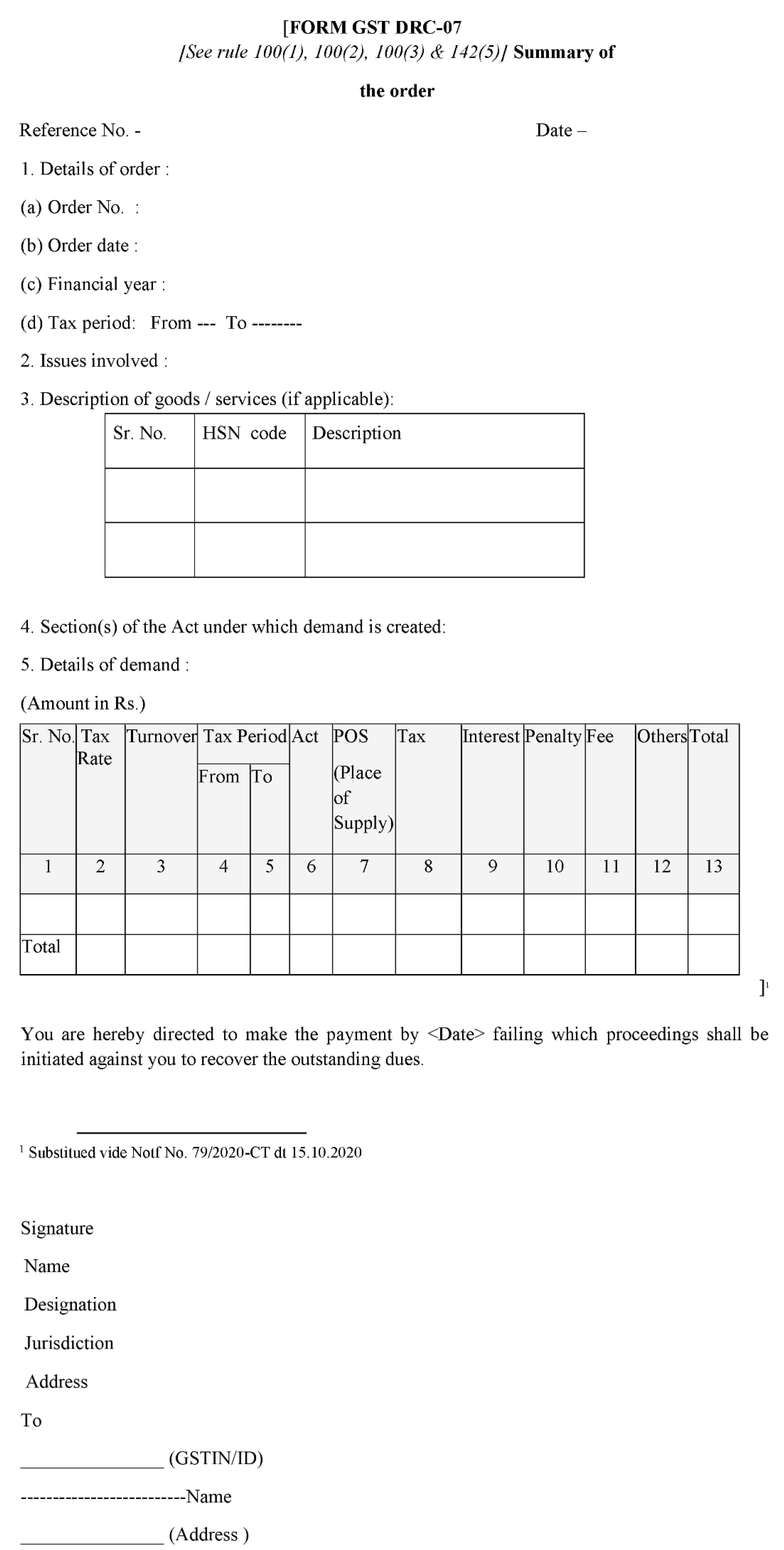 format of form DRC-07