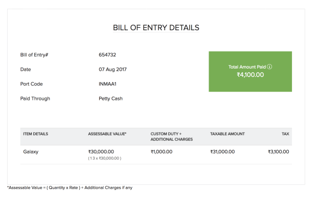 Bill of Entry