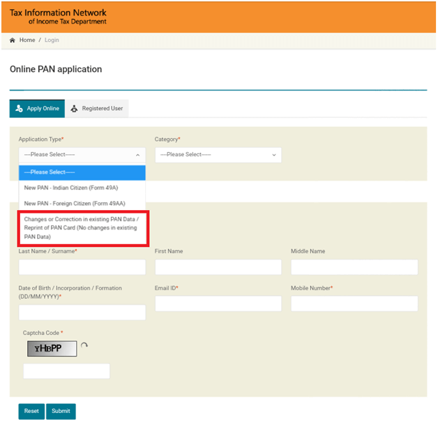 Duplicate PAN Card Application