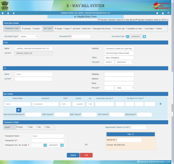 Generate E-Way Bill