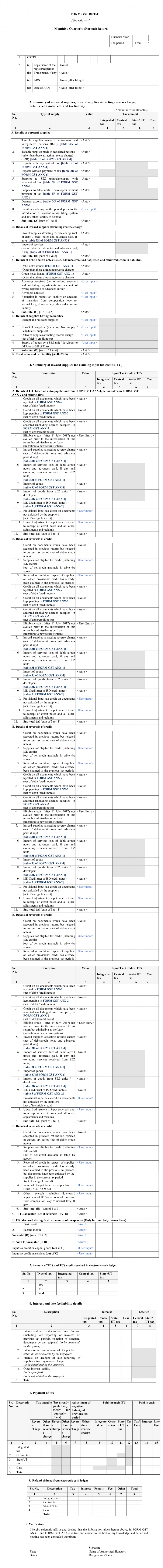 GST RET-1 Form Format